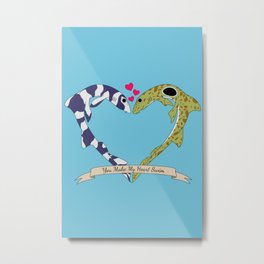 Shark Bros in Love Metal Print | Cartoon, Seacreature, Graphicdesign, Love, Bambooshark, Epauletteshark, Digital, Comic, Illustration, Valentine 