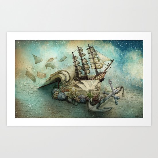 Now I lay me down to read, i travel leagues before i sleep Art Print