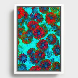 Red daisies Bohemian Floral abstract batik fabric Framed Canvas