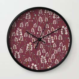 Abstract red winter berries branches pattern Wall Clock