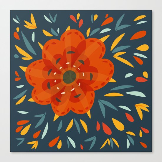 Decorative Whimsical Orange Flower Canvas Print