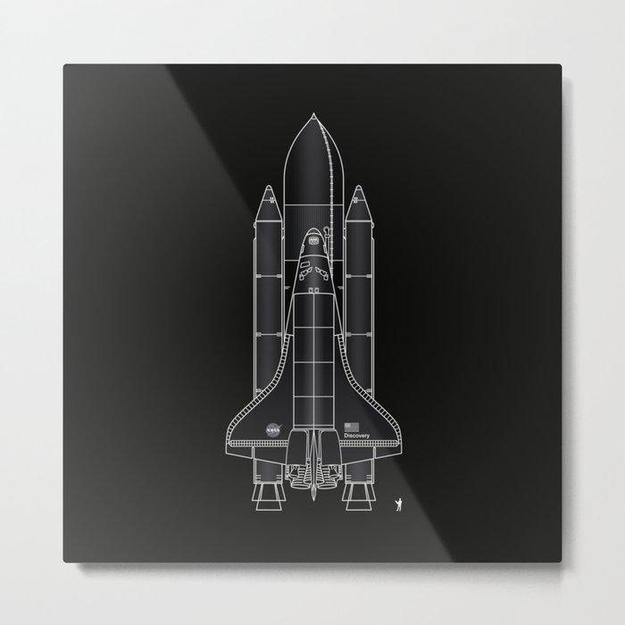 NASA Space Shuttle Blueprint in High Resolution (all black)  Metal Print