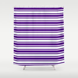 [ Thumbnail: Indigo and Mint Cream Colored Striped Pattern Shower Curtain ]