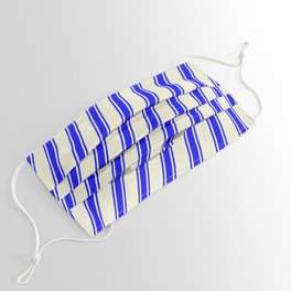[ Thumbnail: Beige and Blue Colored Lined/Striped Pattern Face Mask ]