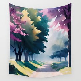 Misty Morning slate gray, ochre, teal, pink, lilac Wall Tapestry