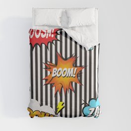 65 MCMLXV Cosplay Boom! Pow! Comicbook Speech Bubbles Striped Pattern Duvet Cover