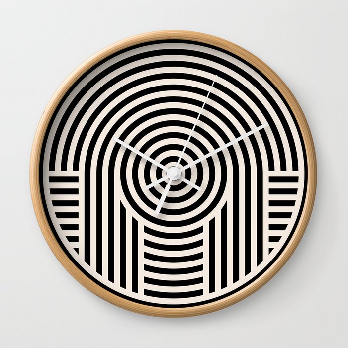 Modern Geometric Lines in Black and Beige Wall Clock