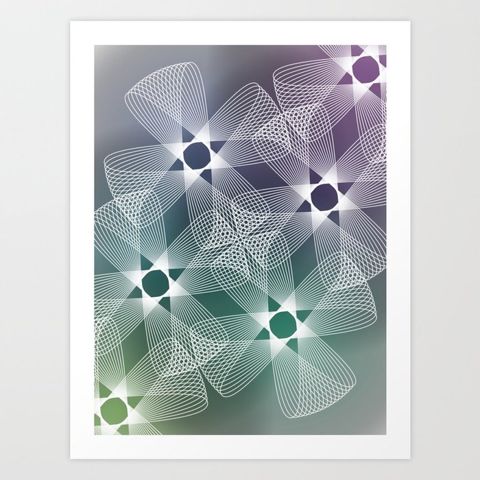 Ah Um Design #016a Art Print | Graphic-design, Digital, Pattern, Vector, Abstract, Purple, Blue, Green, Teal, Spirograph