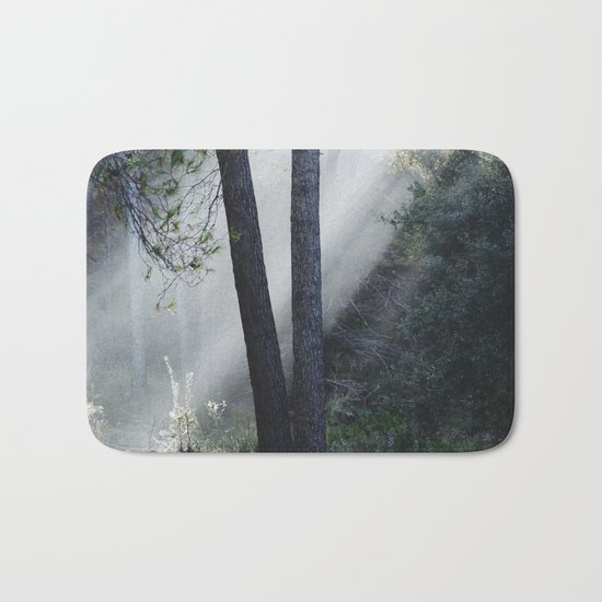 "Sunrays through the foggy forest". Retro dreams.... Bath Mat