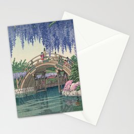 Japanese Woodblock art Kawase Hasui Girl on Bridge Stationery Card