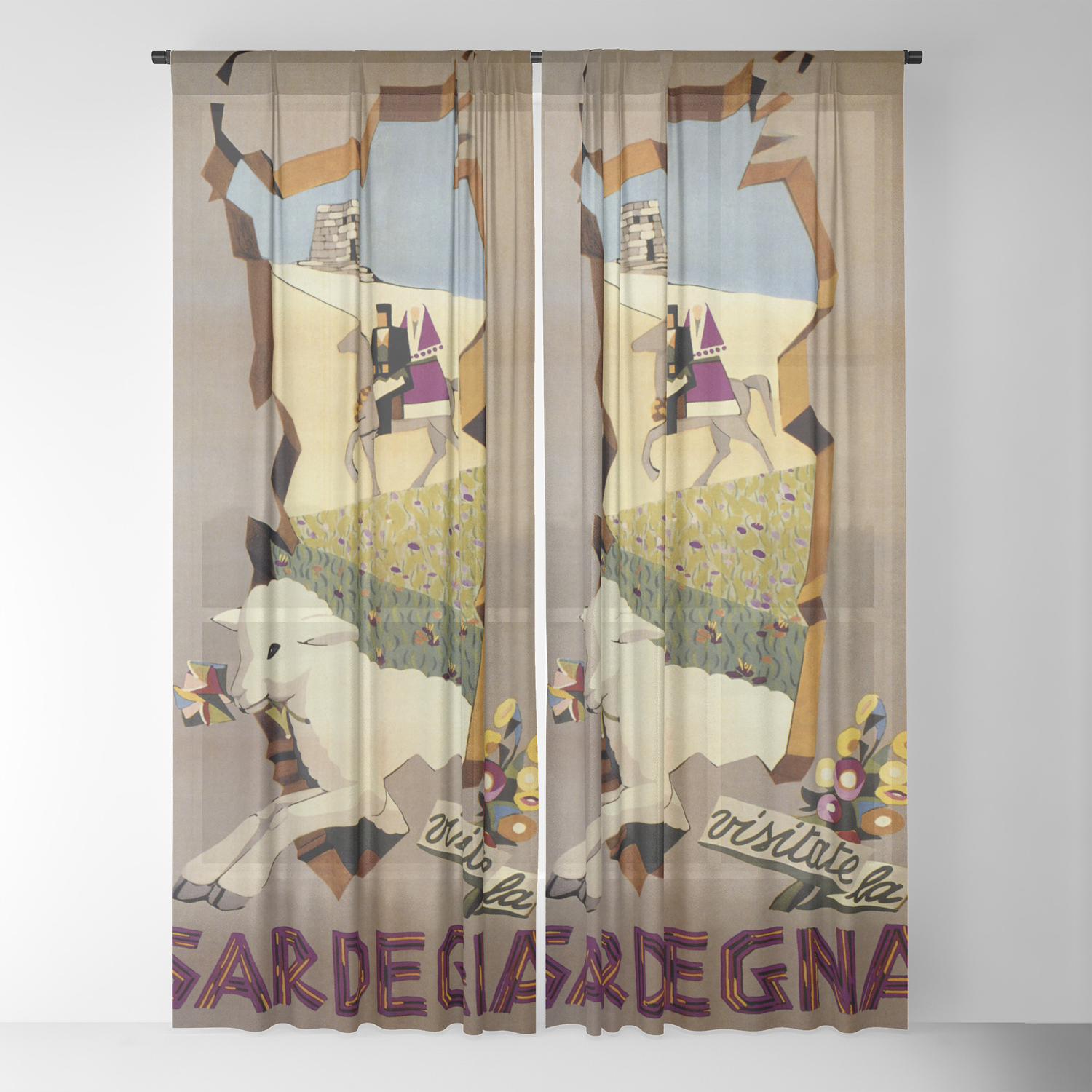 Visit Sardinia Vintage Italian Travel Ad Sheer Curtain By Aapshop
