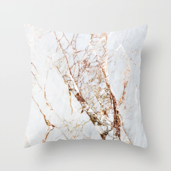 Gold Grey and White Sparkle Marble Throw Pillow by stella nova