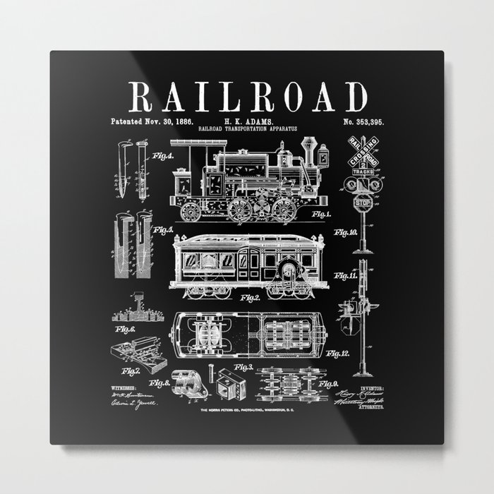 Railroad Railway Steam Locomotive Train Vintage Patent Print Metal Print