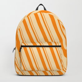 [ Thumbnail: Dark Orange & Beige Colored Lined/Striped Pattern Backpack ]