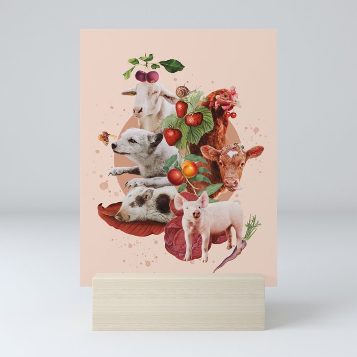 Be kind to every kind | Vegan | Animal | Farm Animals | Cow | Pig | Sheep | Hen | Collage Mini Art Print