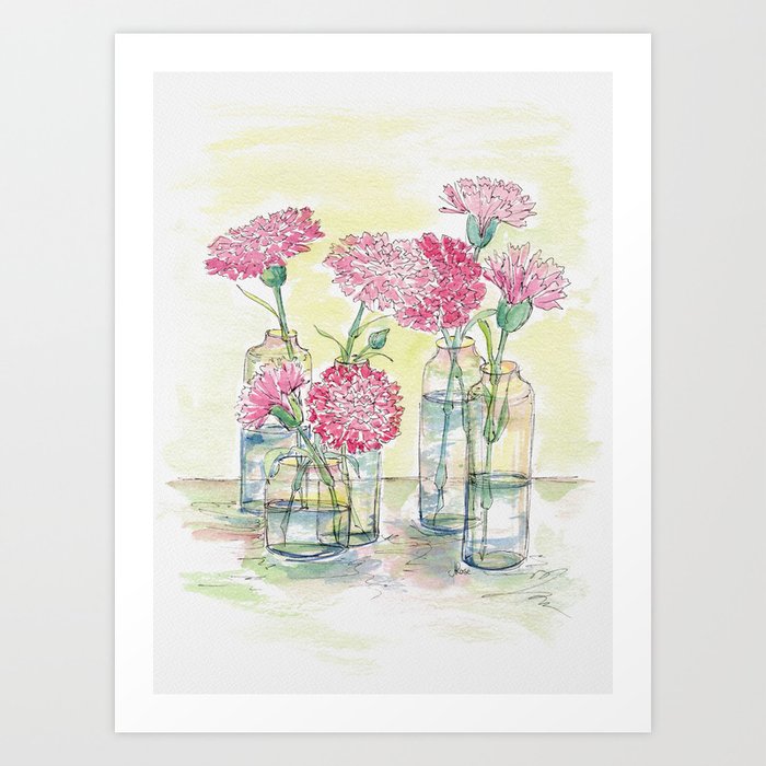 Pink Carnations, Still Life Art Print