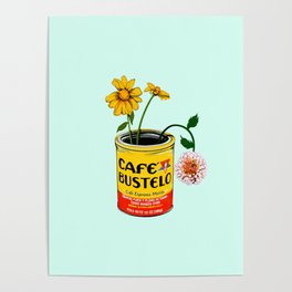 Coffee and Flowers for Breakfast in Turquoise  Poster