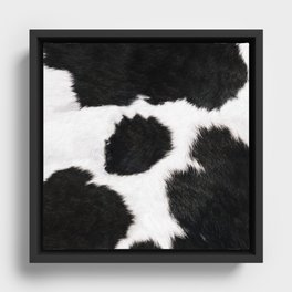 Black And White Farmhouse Cowhide Spots Framed Canvas