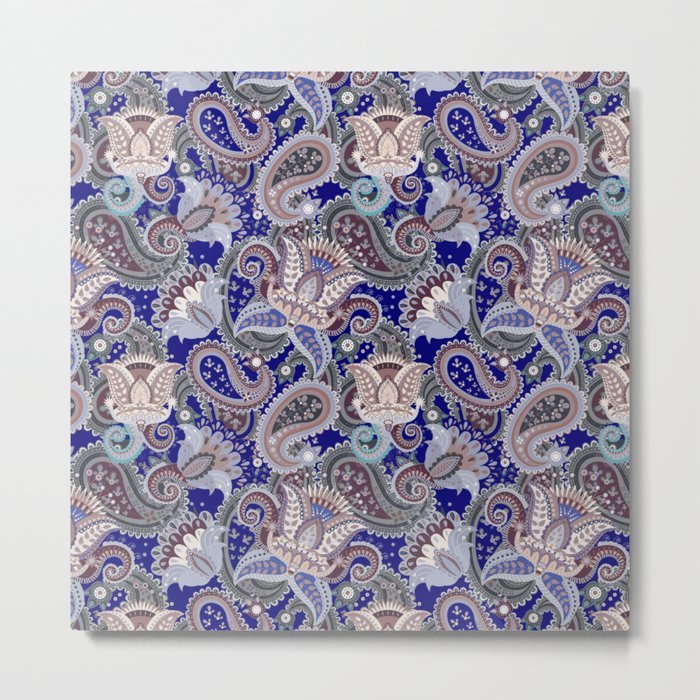 Vintage Blue Floral Paisley Pattern Metal Print