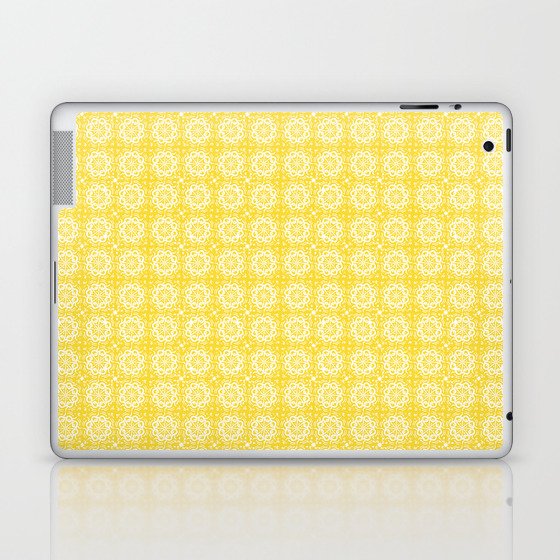 Vintage Cheerful Yellow and White Mid-Century Modern Swirl Pattern Laptop & iPad Skin