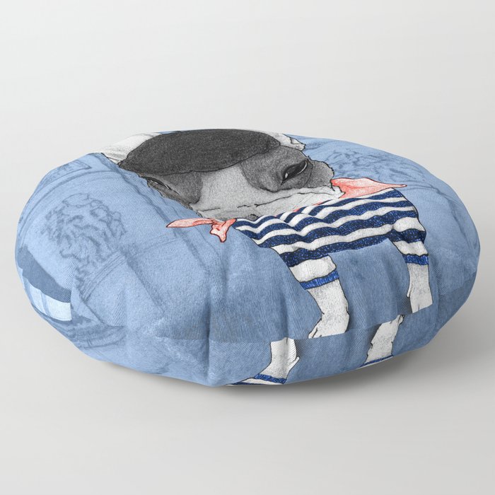 Frenchie with Arc de Triomphe Floor Pillow