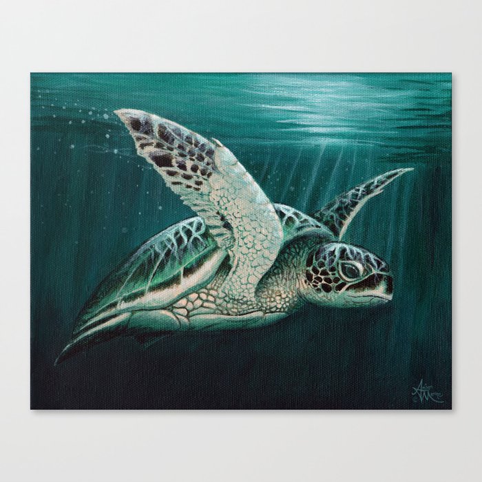 Moonlit By Amber Marine Sea Turtle Acrylic Painting