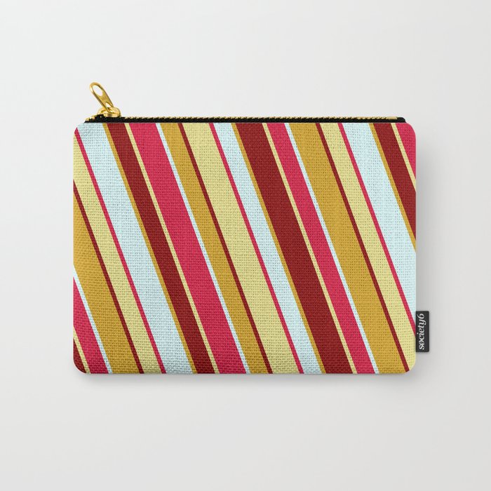 Crimson, Tan, Dark Red, Goldenrod, and Light Cyan Colored Lines Pattern Carry-All Pouch
