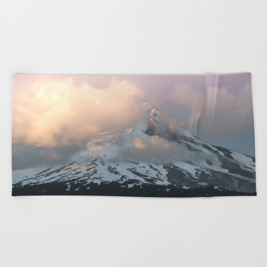 Pink Fog Mountain Morning Beach Towel