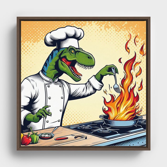 T-Rex Cooking Disaster Framed Canvas