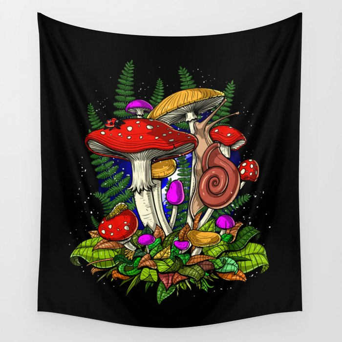 Forest Magic Mushrooms Wall Tapestry