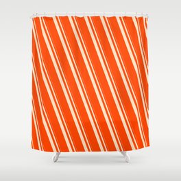 [ Thumbnail: Bisque & Red Colored Lines/Stripes Pattern Shower Curtain ]