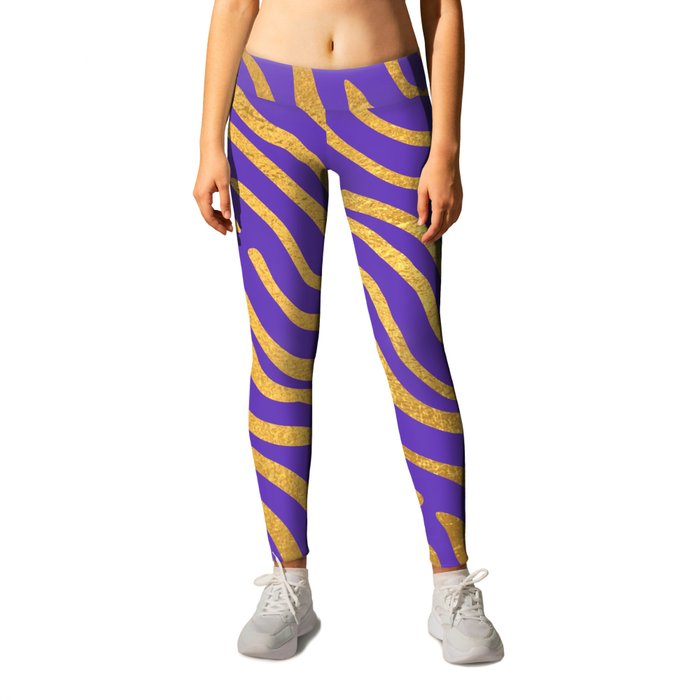 Deep Purple Gold colored abstract lines pattern Leggings