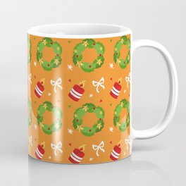 Christmas Pattern Wreath Candle Bow Orange Mug
