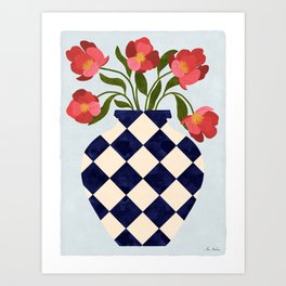 Roses and vase with diamonds Art Print