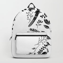 Bird and flora folk art black and white print Backpack