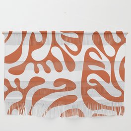 Mid Century Modern Curl Lines Pattern - Medium Vermilion and White Wall Hanging