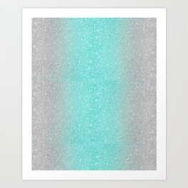 Teal Silver Ombre Glitter Trendy Art Print
