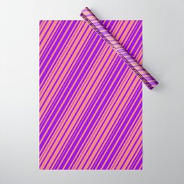 [ Thumbnail: Light Coral & Dark Violet Colored Lines/Stripes Pattern Wrapping Paper ]