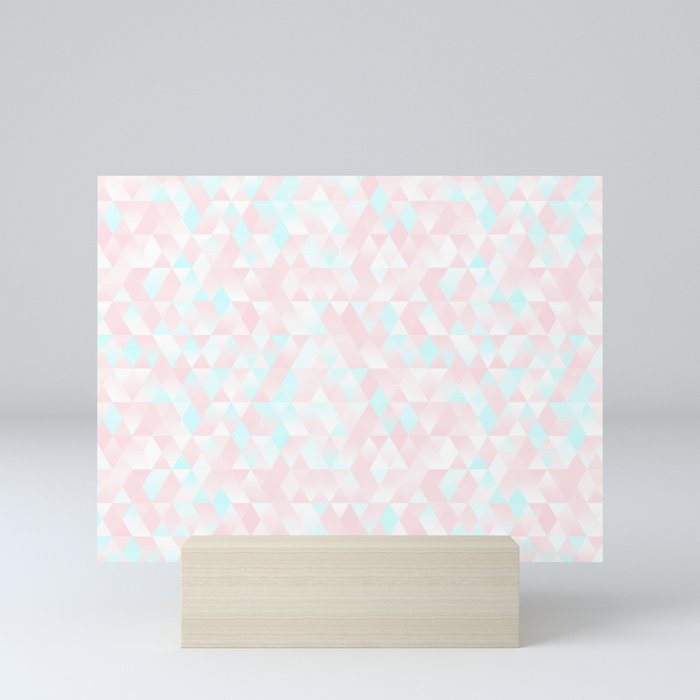 Pastel Millennial Pink Teal Triangle Ombre Geometric Cute Pattern Mini Art Print
