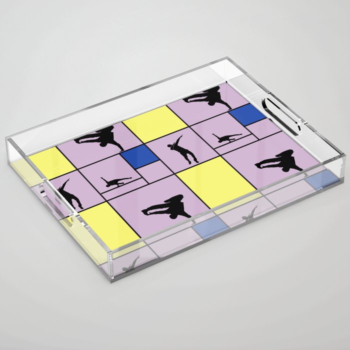 Street dancing like Piet Mondrian - Yellow, and Blue on the violet background Acrylic Tray