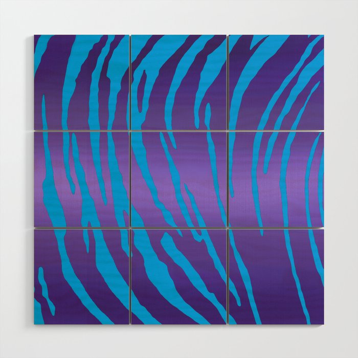 Metallic Tiger Stripes Purple Blue Wood Wall Art
