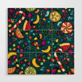 Hand-drawn candies pattern, multicolored sweets Wood Wall Art