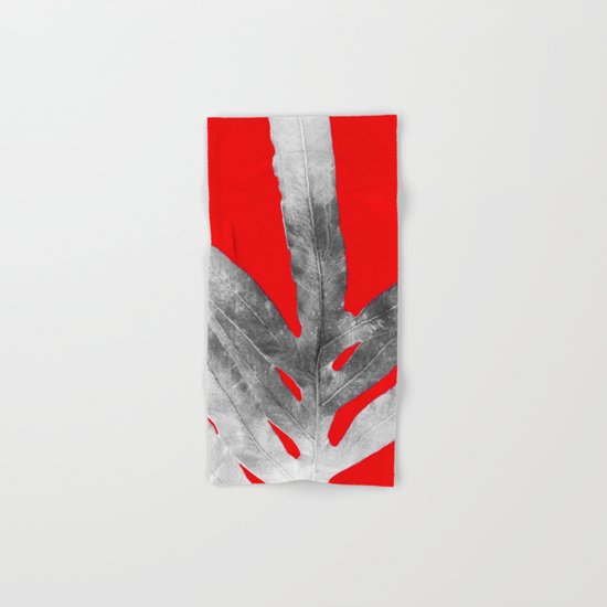 Green Fern on Red Inverted Hand & Bath Towel