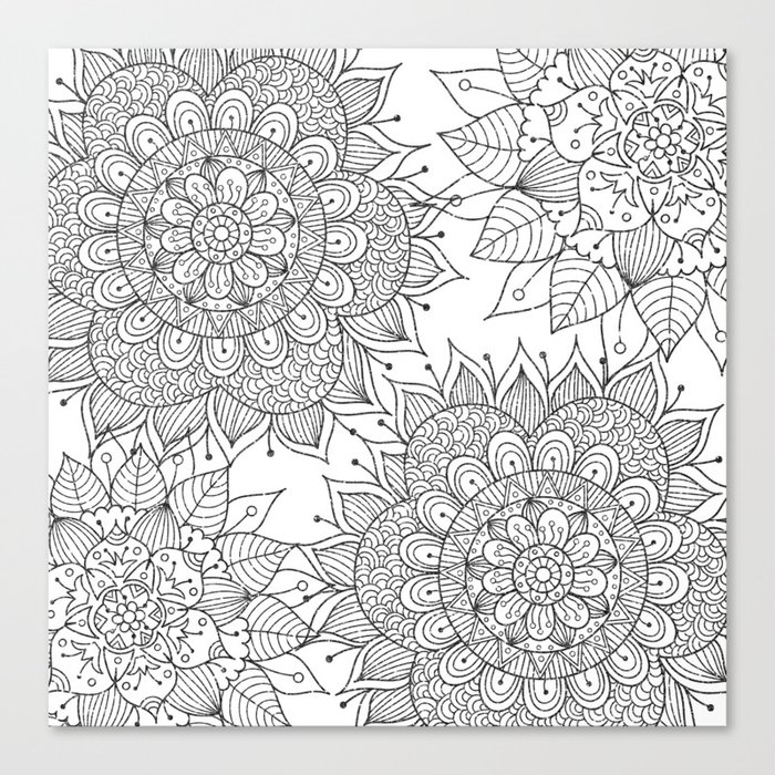 Hand Painted Black White Floral Mandala Canvas Print By Pink Water Society6