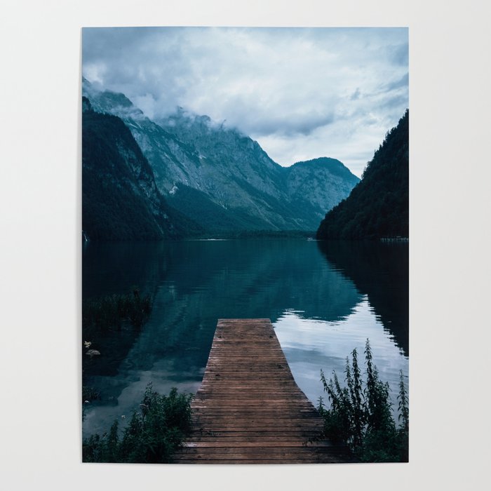 Königssee Bavaria Germany view over water between Alps and clouds. Poster