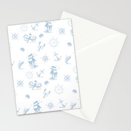 Pale Blue Silhouettes Of Vintage Nautical Pattern Stationery Card
