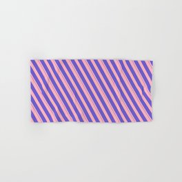 [ Thumbnail: Light Pink and Slate Blue Colored Lined Pattern Hand & Bath Towel ]