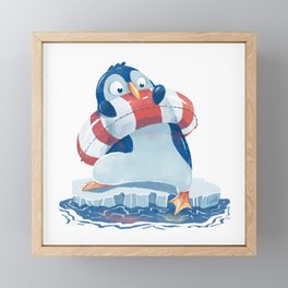 Penguins First Swimming Lessons Framed Mini Art Print