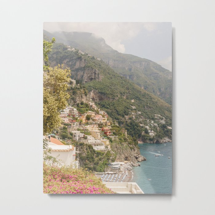 Positano view, houses, sea and little umbrellas | Travel photography Amalfi Coast Italy Europe Metal Print