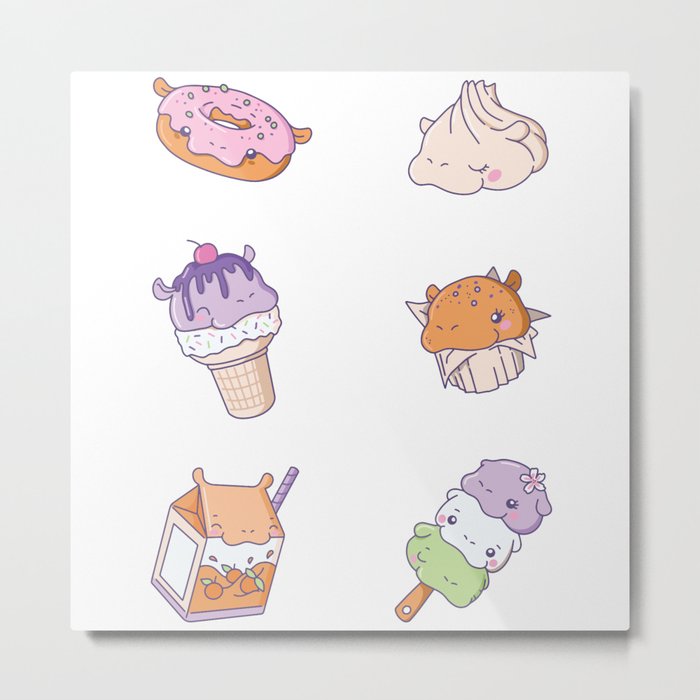 Fun Hippo Snacks Cute Kawaii Aesthetic Metal Print